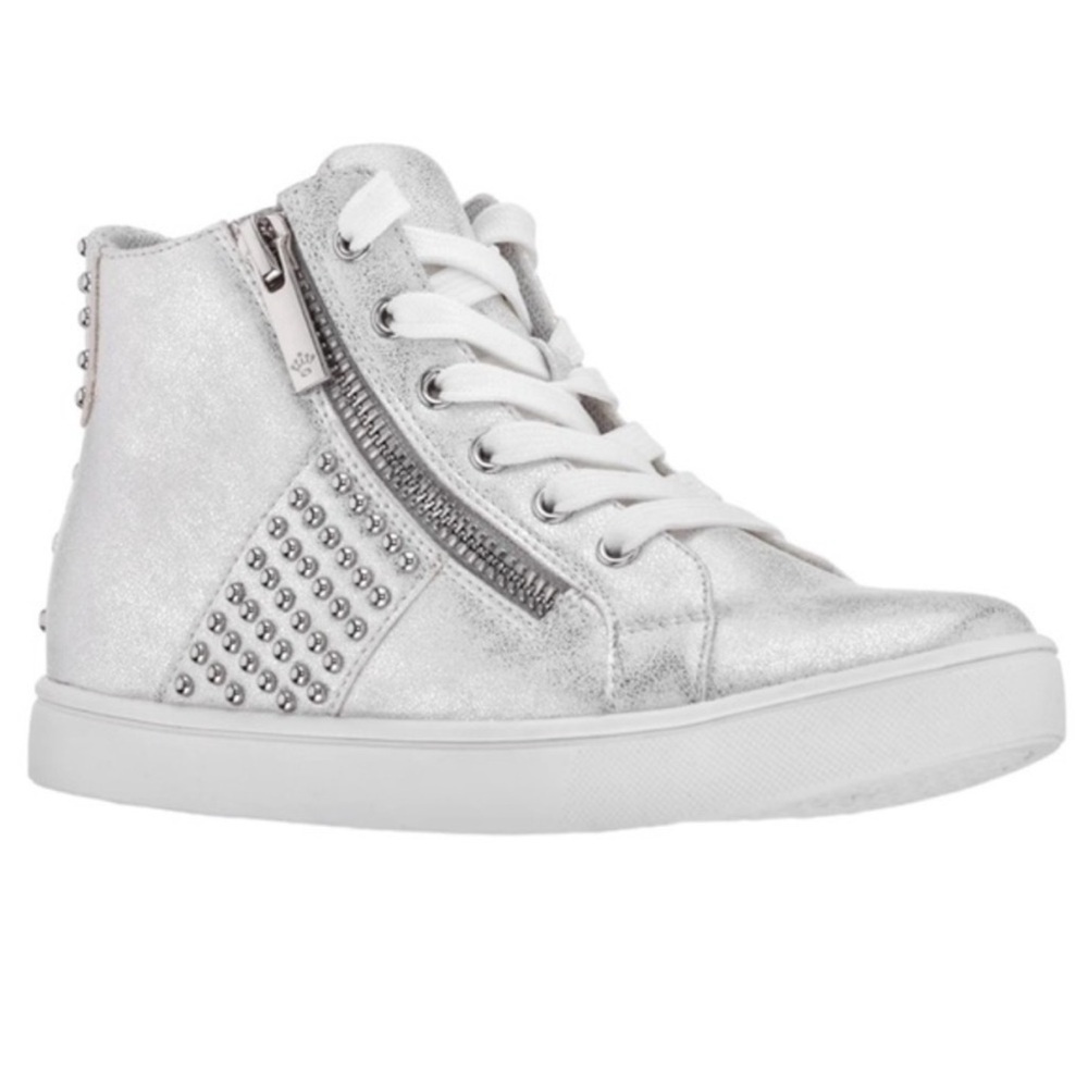 NWOT KidPik- SILVER HIGH-TOP STUDDED DISTRESSED METALLIC HIGHTOP Size 3 - Picture 7 of 8